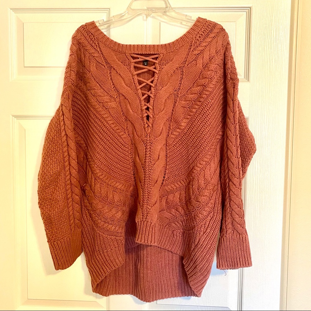 Express Lace-Up Cable Knit Sweater